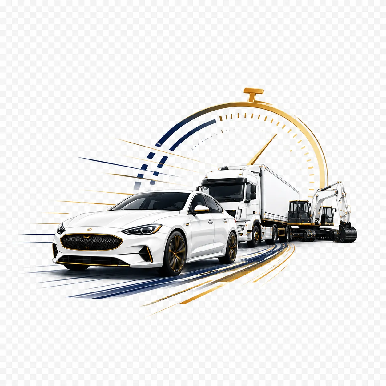 Fahrzeuge mit Stoppuhr als Symbol für schnelle Vermarktung